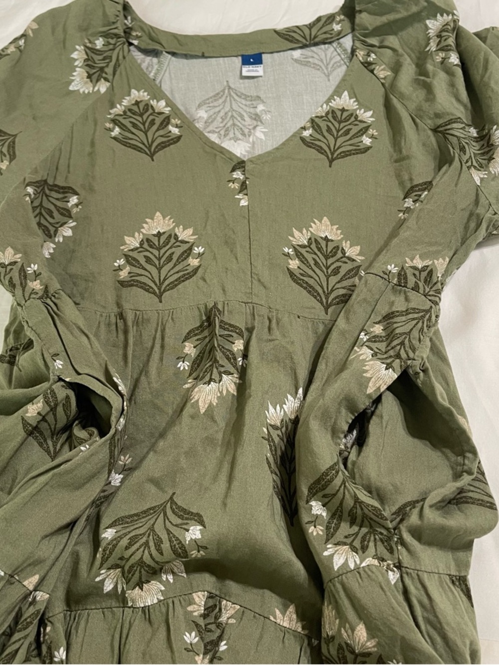 Old Navy Olive Green Floral V-Neck Tiered Mini Dress - Picture 10 of 11
